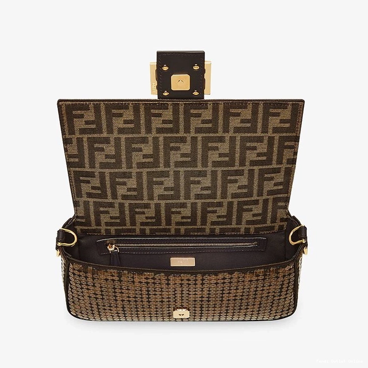 Affordable Brown Fendi In FF Motif Bag Sequins Medium Fabric Baguette with 0718